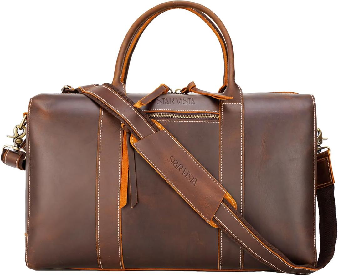 STAR VISTA Trevi 30L Handmade Full Grain Leather Travel Duffel Bag - Airplane Underseat Weekender Overnight Carry On Bag, Gym Bag, Sports Bag, YKK Zippers