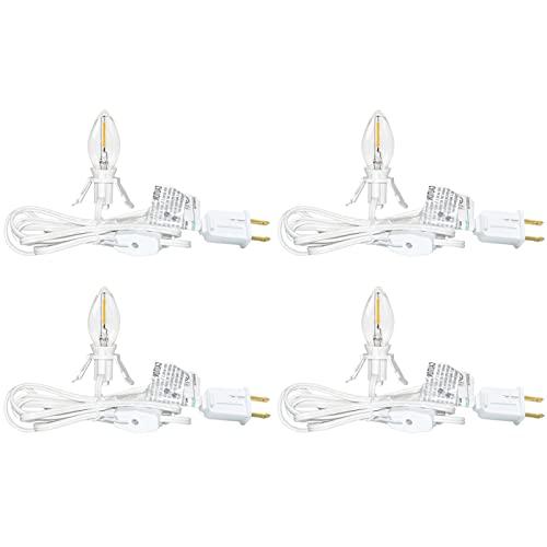 4 Sets C7 Accessory Cord with One LED Light Bulb, 6 Feet White Cord UL Listed C7 LED Christmas Village Lights with On/Off Switch Plugs for Christmas Craft House Village Salt Lamp Holiday Decorations