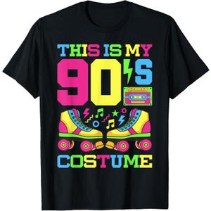 90s Costume 1990s Theme Party Nineties Styles Fashion Outfit T-Shirt (Small, Black)