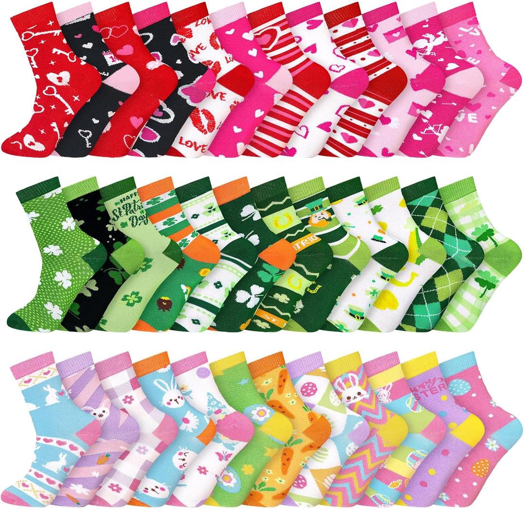 36 Pairs Easter Socks Gifts Women Bunny Egg Heart Shamrock Socks Bulk Soft Stretchy for Women Easter Holiday Gift