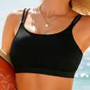 Women Sports Bra Bikini Top - Scoop Neck Criss Cross Back Swim Top Spaghetti Straps Bathing Suit Top Only 2025 (Black, L)