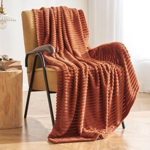 MIULEE Rust Throw Blanket 3D Ribbed Jacquard Fleece Flannel Velvet Plush Decorative Bed Blanket (Throw, 50" x 70") - Super Soft, Lightweight, Warm and Cozy for Couch Sofa