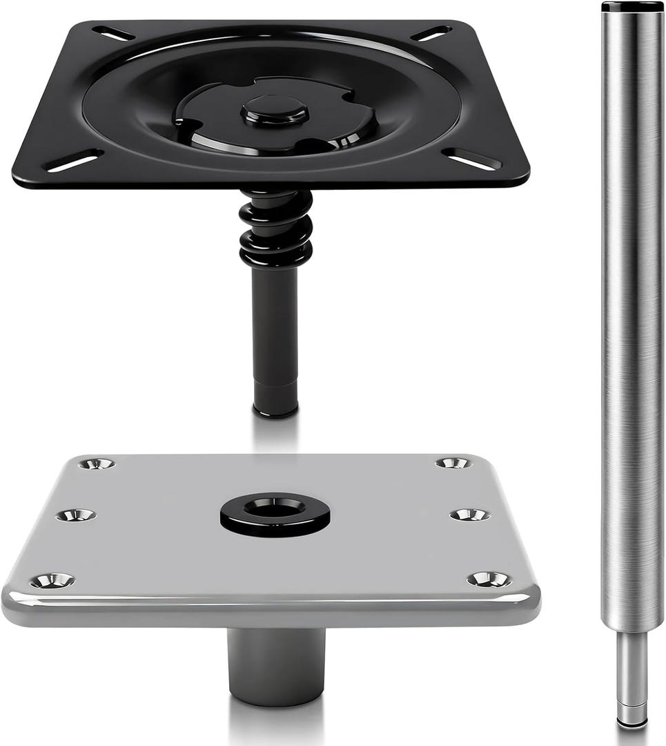 Boat Seat Pedestal Base Mount Kit Package, 3/4 Inch System Includes 7x7 Inch Marine Base Plate Locking Post and 16 Inch High Boat Seat Post Compatible with Pontoon Fishing and Bass Boats