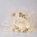 Acrylic Wedding Card Box with Lock Clear Large Green Leaf Card Box with Cards Sign String Light and Screwdriver for Letter Envelope Wedding Reception Baby Shower Party Graduation Decor