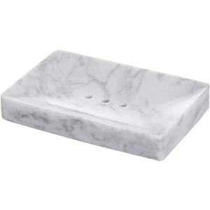 StonePlus Natural Smooth Real Marble Soap Dish/ Facial Sponge Holder/ Bathroom Makeup Sponge Tray with Draining Hole (White Carrara)