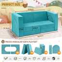 Fvkind 10Pcs Modular Kids Play Couch with Foam and Washable Cover Teal Blue | Foam Kids Play Couch for Playroom, Convertible Sectional Toddler Sofa, Multifunctional kids Sofa Building Fort for Boys Girls