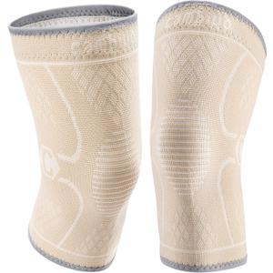 CAMBIVO 2 Pack Knee Brace, Knee Compression Sleeve for Men and Women, Knee Support for Running, Workout, Gym, Hiking, Sports (Beige,Large)