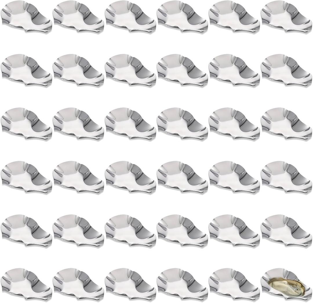 Set of 36 Stainless Steel Grillable Oyster Shells Reusable for Baked Grilled Shells for Cooking Silver Kitchen Metal Oyster Dish for Seafood Clam Scallop