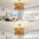 Boho Fandelier Ceiling Fan with Light and Remote Rattan Chandelier Fan Gold Caged Ceiling Fan with Light for Bedroom, Living Room Nursery Foyer Kitchen（6 Speed, Timing Adjustable Height）