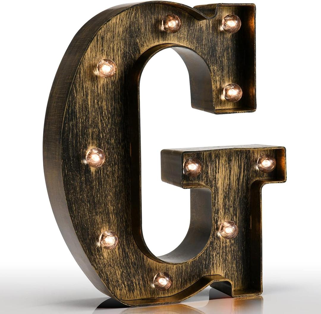 Pooqla Vintage Light Up Marquee Letters with Lights Illuminated Industrial Style Lighted Alphabet Letter Signs - Coffee Bar Apartment Bedroom Wall Home Initials Decor G