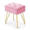 Vanity Stool Chair with Storage, Square Velvet Makeup Vanity Chair with Metal Legs & Adjustable Gold Feet, Flip Top Ottoman Foot Rest with Soft Padded Seat for Bedroom Living Room, Black