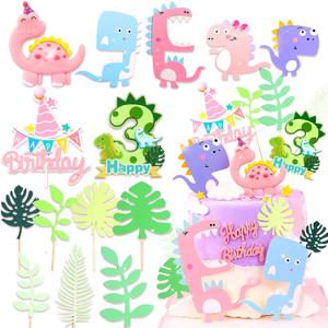 LaVenty Three Rex Cake Topper Birthday Decoration for Girls - Young Wild Three Dinosaur Cake Topper - Roar I'm 3 Cake Decoration