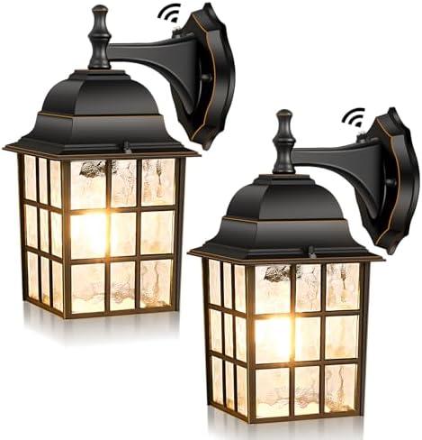 Dusk to Dawn Outdoor Wall Light Fixture, Waterproof Exterior Wall Lantern Porch Light with Photocell Sensor, Modern Bronze Outside Wall Sconce with E26 Socket for House Garage, 2-Pack