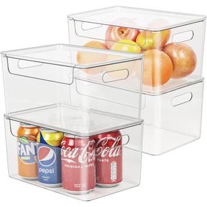 Clear Plastic Storage Bin with Lid, Stackable Storage Boxes Organizing Bin for Pantry, Kitchen, Cabinets, Wardrobe, Closet, Dresser, Bathroom Storage and Organization (4pc-106.75.3")