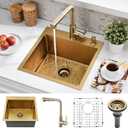 15 Inch Drop In Bar Sink with Faucet Combo | Gold Stainless Steel, Topmount Single Bowl, Durable Modern Design | Small Sink for RV, Bar Prep & Small Kitchens