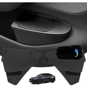 Door Built-in Trash Can for Tesla Model Y Juniper 2026(NOT for Standard), FrontSeat Car Garbage Bin with PushOpen Lid, Premium Waterproof ABS Door Organizer Insert Accessories