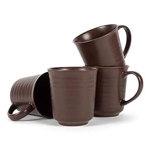 Elanze Designs Brown Matte Glaze Finish 17 ounce Stoneware Coffee Cup Mugs, Set of 4