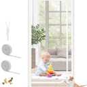 Upgraded Reinforced Cat Screen Door Fits Door Size 30''x 80'', Heavy Duty Pets Proof Screen Mesh with Zipper, Prevent Dogs Cats Running Out from Home (White)