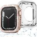 2-Pack 2-in-1 Waterproof Bling Case for Apple Watch 40mm Series 6 SE 5 4 with Tempered Glass Screen Protector, Crystal Diamonds Rhinestone Overall Durable Cover Front & Back Bumper for iWatch 40mm