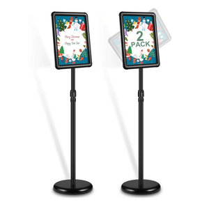 Sign Stand, 2 Pack Adjustable Sign Holder Stand with Base, 8.5 x 11 Inch Vertical and Horizontal View Sign Displayed, Snap Open Frame for School Store Business Advertise Show Christmas Decor, Black