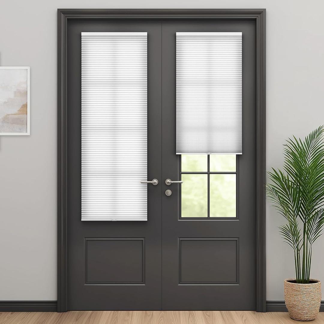 LazBlinds Cordless Cellular Shades for French Doors, No Drill French Door Blinds for Privacy, Light Filtering Honeycomb Shades for Front Door Patio Sliding Glass Door, 1 Pack, 12" W x 40" H, White