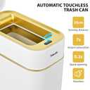 Pukomc 2.3 Gallon / 9L Automatic Adsorption Sensor Trash Can, White Gold Motion Sensor Garbage Bin with Suction, Slim Fashionable Design for Kitchen, Bathroom, Office & Small Space