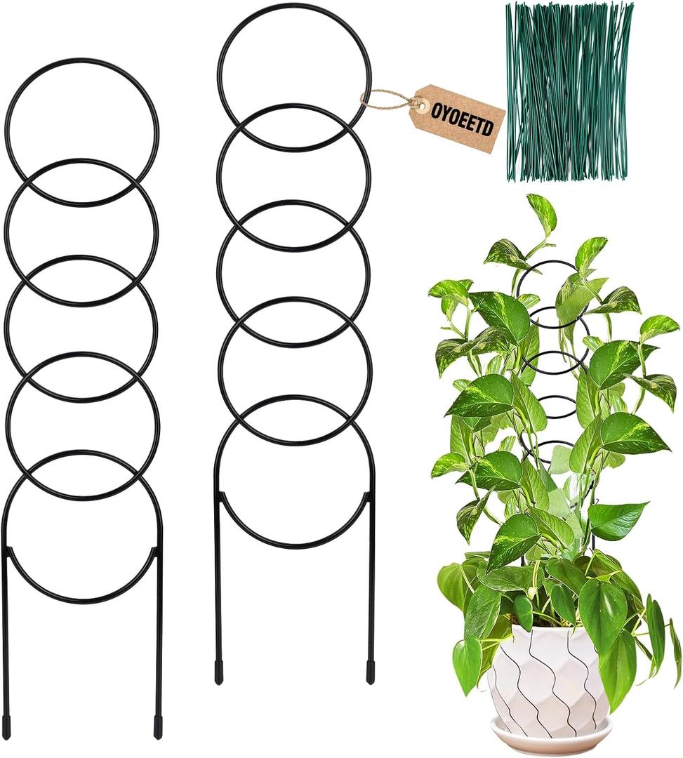 17.5 Inch Indoor Plant Trellis for Climbing Plants,Metal Trellis,Small Garden Trellis for Potted Plants,Plant Stakes for Indoor Plants Accessories Hoya,Flower,Plant Support,Plant Gifts(Circular-Metal)