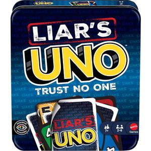Mattel Games Liars UNO Card Game in Travel & Storage Tin for Adults, Kids, Families, Parties & Game Nights, Outwit Other Players with Bluffing & Trickery 