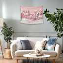 WAITPI Pink Christmas Winter Village Hanging Wall Tapestry for Girls Bedroom Holiday, Cute I'm Dreaming of A Pink Xmas Wall Tapestries Hanging for Teens Girls Room Dorm Decor 40x30 inches