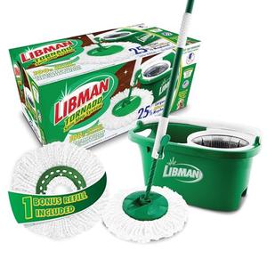 Libman Tornado Spin Mop System, Spinning Floor Mopping and Bucket with Wringer Set for Home, Hardwood, Laminate, Tile Cleaning, Includes 3 Machine Washable Replacement Head Refills (4 Total)