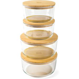 DE Glass Food Storage Containers with Bamboo Lids  4 Pack Round (2x33oz + 2x60oz)  BPA-Free Borosilicate Glass Meal Prep Containers  Plastic-Free, Oven, Microwave, Freezer Safe