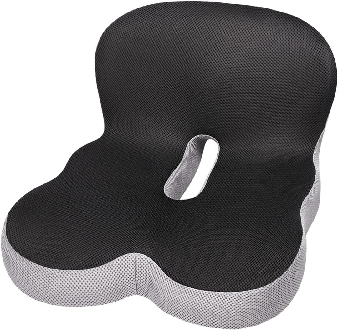 Ergonomic Memory Foam Reenly Back and Seat Cushion & Non-Slip Base with Adjustable Straps for Office Seat Cushion and Car Cushion,Removable Washable Cover- Breathable Mesh