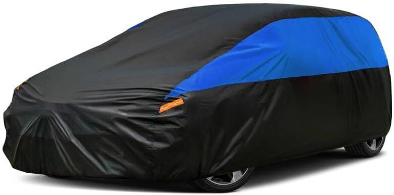 Car Cover for Automobiles All Weather Waterproof, Universal Fit Honda Civic Hatchback, Ford Fiesta, Volkswagen Golf, Toyota Matrix, Chevy HHR, Chrysler PT Cruiser, etc. (4 Fit Hatchback-Length (164" to 178"), Black-Blue)