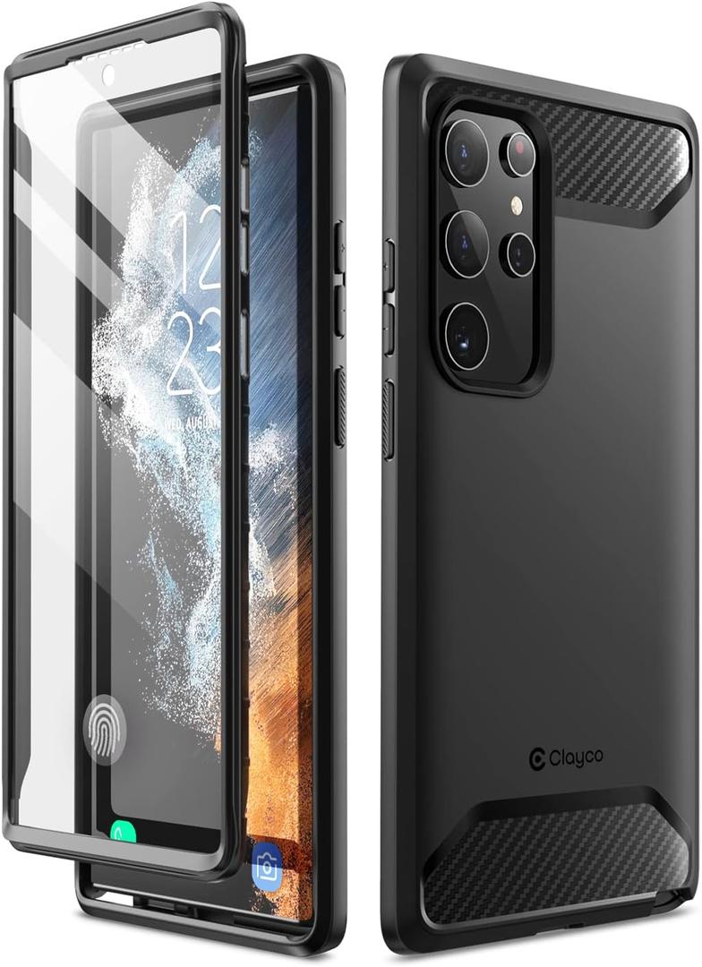 Clayco Xenon Series Case for Samsung Galaxy S22 Ultra (6.8 Inch) 5G 360 Degree Mobile Phone Case Robust Protective Bumper Case Full Cover with Integrated Screen Protector 2022 Edition (Black)