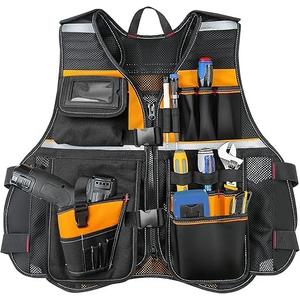 Electrician Tool Vest for Men, Hi Vis Tool Vest with 17 Compartments, Adjustable Men Workwear for Carpenters & Construction (Orange)
