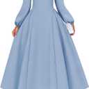 ZESICA Women's Long Sleeve Midi Dresses 2026 Fall Square Neck Swing A Line Wedding Guest Evening Prom Dress (Blue, L)