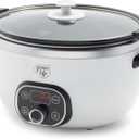GreenLife 6QT Slow Cooker, Non-Toxic PFAS-Free Ceramic Nonstick Removable Interior Bowl, Programmable, Family Friendly, Keep Warm, Stovetop & Oven Safe, Dishwasher Safe Parts, Timer, Glass Lid, White