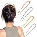 4-Pack U Shape French Hair Pins for Women - 2 Large 14cm & 2 Ornate 10cm Metal Hairpins, Gold+Silver Vintage Hair Sticks for Buns & Twists, Secure Hold for Thick Hair (Non-Slip Design)
