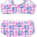 Disney Stitch Minnie Mouse Bikini Swimsuit, 2 Piece Toddler Girls Bathing Suit, Swimwear with Straps & Bow, UPF 50+ Rashguard (Purple)