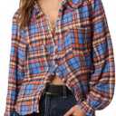 Tankaneo Womens Peter Pan Collar Button Down Shirts Long Sleeve Plaid Blouse Dressy Casual Fall Tops