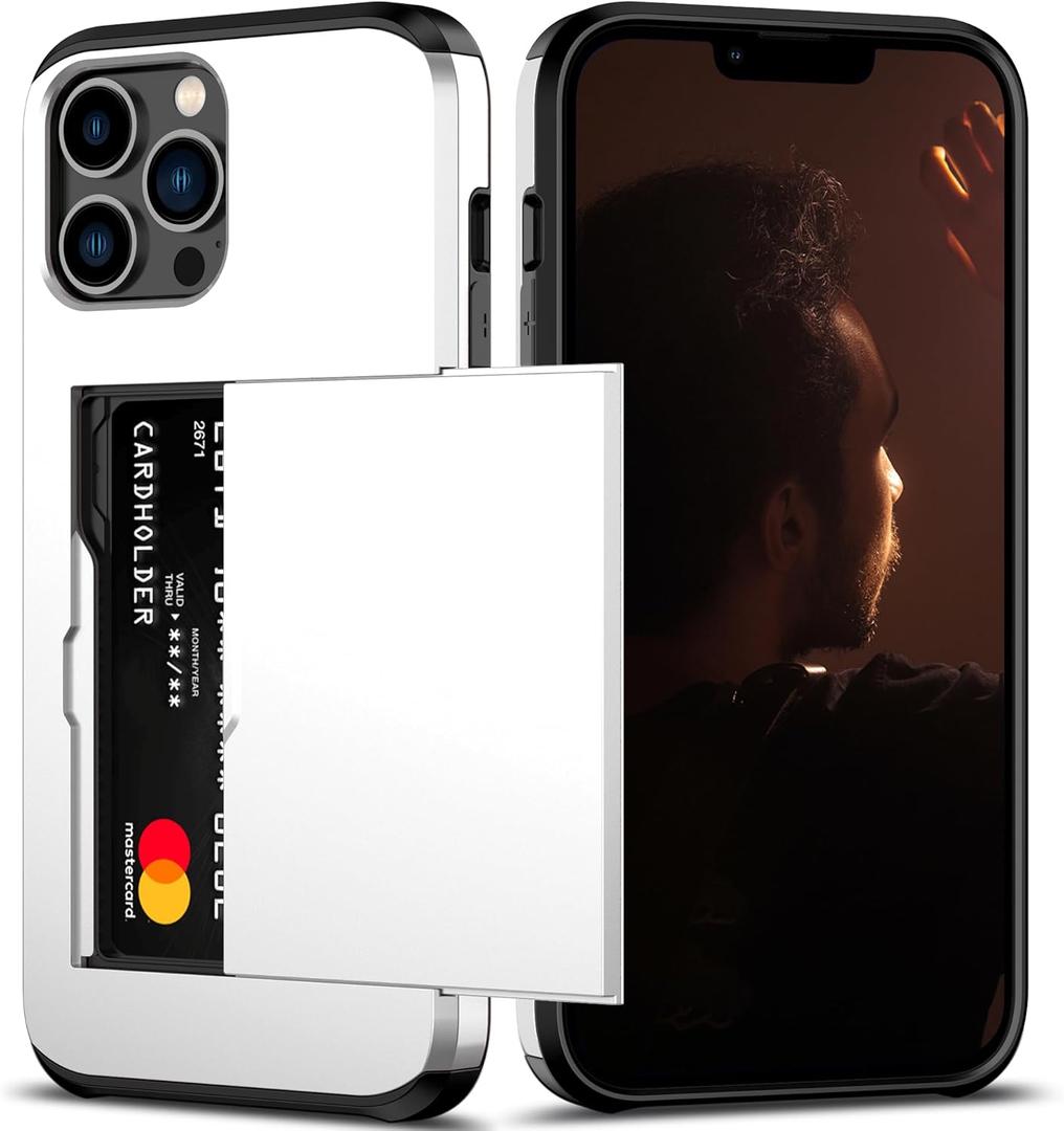 Nvollnoe for iPhone 12 Pro Max Case with Card Holder Heavy Duty Protective Dual Layer Shockproof Hidden Card Slot Slim Wallet Case for iPhone 12 Pro Max for Men&Women(White)