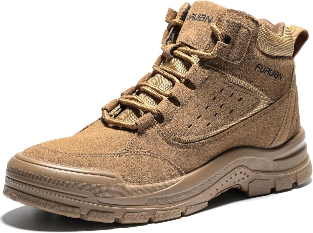 Furuian Steel Toe Boots for Men Women Comfortable Lightweight Work Boots for Men Slip Resistant High Top Steel Toe Safety Shoes Puncture Proof Indestructible Construction Shoes (Brown) Size 7