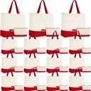 Sanwuta 30 Pcs Canvas Tote Bags Bulk with Zipper Cosmetic Pouch 18.5" Reusable Cotton Shopping Bag with Handle for DIY Craft (Red)