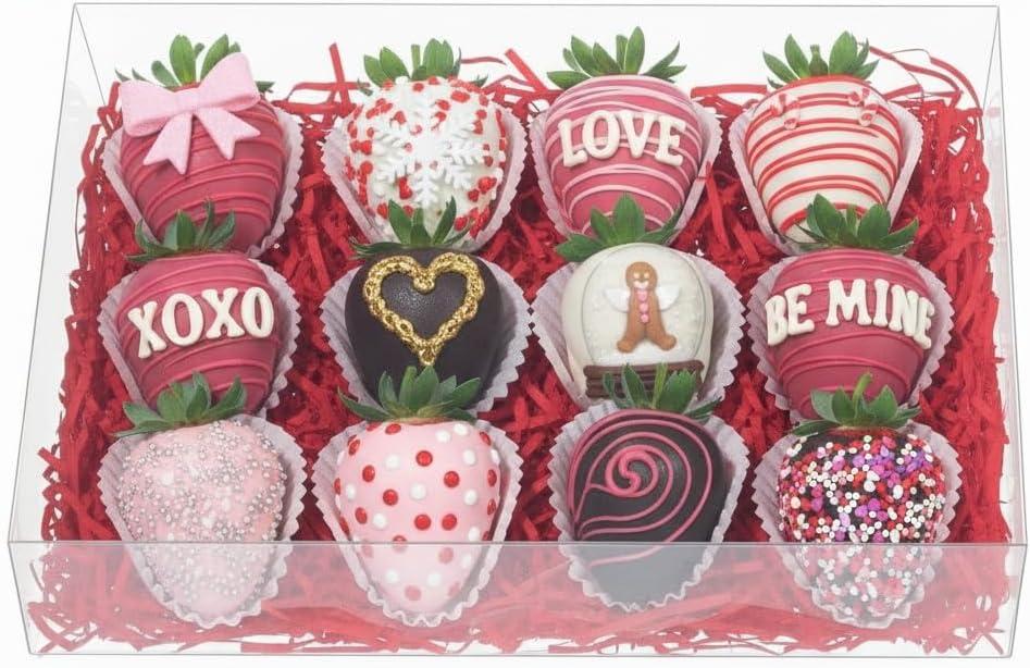 RomanticBaking 20Pcs 10x7x2Inch Clear Easter Cookies Boxes Chocolate Covered Strawberries Boxes Truffle Boxes Bakery Boxes Cakesickle Macaron Treat Boxes for Christmas Valentine's Mother's Day