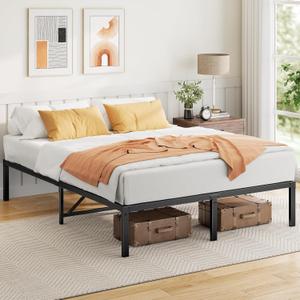 King Size Bed Frame, 14 Inch Metal Platform Bed with Enhanced Support Structure & Enclosing Edges, Metal Bed with Large Storage Space, 1400 lbs Max Weight, No Box Spring Needed, MSBFK01