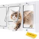 Full-Size Window Pet Door for Cats & Small Dogs, Width Adjustable Fits Sliding Windows, 10-Min Install, Aluminum Frame, HD High-Transparency Glass, Weatherproof Design, Magnetic Close, Fit 24"-28" Window