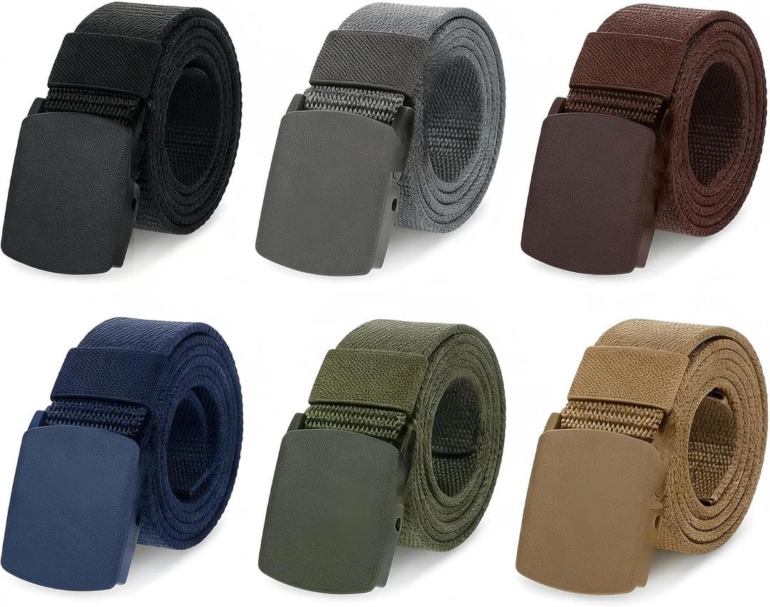 6 Pack Tactical Belt for Men, Metal Free Nylon Web Belts with Heavy Duty POM Buckle, 1.5" Work Utility Belt, 49 Inch