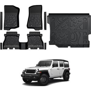 Floor Mats for Jeep Wrangler JL Gas 2018-2025 2026, All Weather Floor Mats Trunk Cargo Liner and Door Sill Guards Accessories (Fit 4-Door Unlimitied)