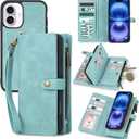 TwoHead Wallet Case Compatible with iPhone 16,Detachable Magnetic Phone Case,PU Leather All-Round Protective Case Wallet with Card Holder/Change Pocket,6.1 in,Blue