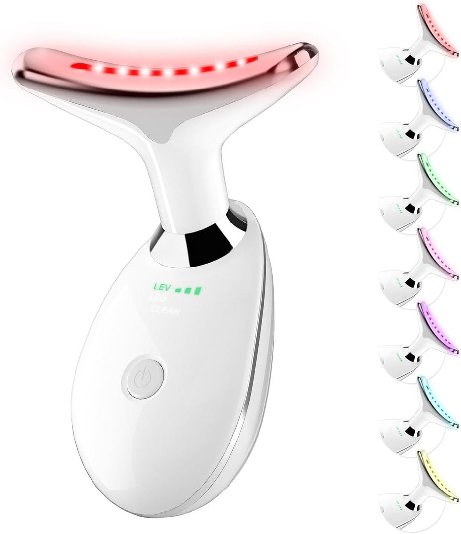 Red Light Therapy for Face, 7 Color LED Facial Light Therapy Wand for Skin Care at Home Blue Light Therapy Face Massager Tool for Neck (White)